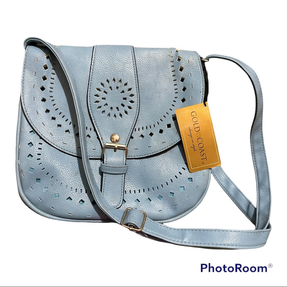 Gold Coast purse  Blue in color  Laser cut detail crossbody bag NWT